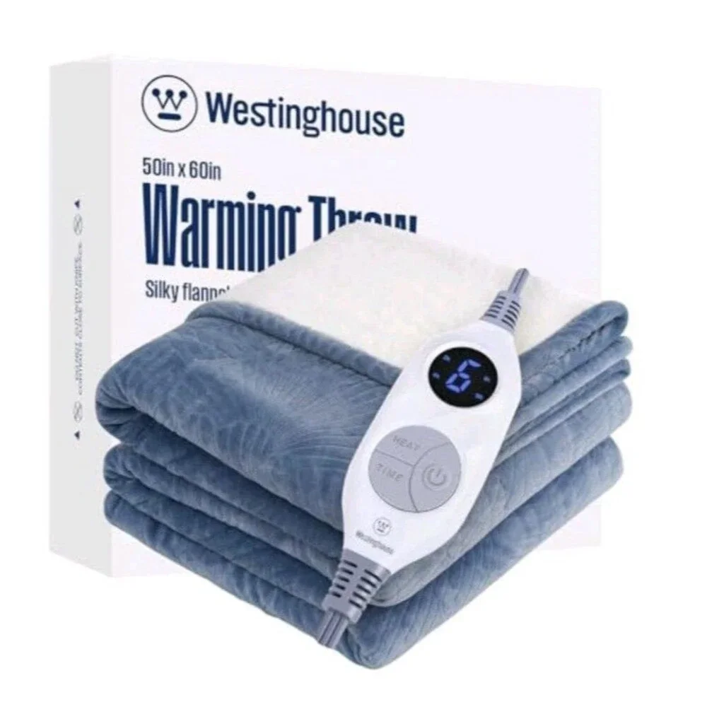 Westinghouse Heated Electric Blanket Blue Silky Flannel Sherpa 50